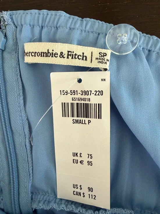 Abercrombie & Fitch Sky Blue Ruched V-Neck Midi Dress - Picture 7 of 8